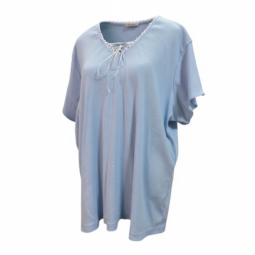 Vtg Cottagecore Fashion Bug Light Blue Lace-Up Knit Top Women's Plus 26/28 Y2K